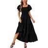 image:imageLYANER Womens Casual Summer Midi Dress Ruffle Short Sleeve Square Neck Smocked Tiered Ruffle DressesBlack