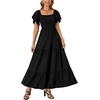 image:imageLYANER Womens Casual Summer Midi Dress Ruffle Short Sleeve Square Neck Smocked Tiered Ruffle DressesBlack