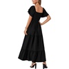 image:imageLYANER Womens Casual Summer Midi Dress Ruffle Short Sleeve Square Neck Smocked Tiered Ruffle DressesBlack