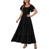 image:imageLYANER Womens Casual Summer Midi Dress Ruffle Short Sleeve Square Neck Smocked Tiered Ruffle DressesBlack