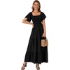 image:imageLYANER Womens Casual Summer Midi Dress Ruffle Short Sleeve Square Neck Smocked Tiered Ruffle DressesBlack