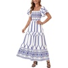 image:imageLYANER Womens Casual Summer Midi Dress Ruffle Short Sleeve Square Neck Smocked Tiered Ruffle DressesBlue Pattern