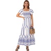 image:imageLYANER Womens Casual Summer Midi Dress Ruffle Short Sleeve Square Neck Smocked Tiered Ruffle DressesBlue Pattern