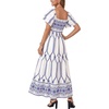 image:imageLYANER Womens Casual Summer Midi Dress Ruffle Short Sleeve Square Neck Smocked Tiered Ruffle DressesBlue Pattern