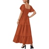 image:imageLYANER Womens Casual Summer Midi Dress Ruffle Short Sleeve Square Neck Smocked Tiered Ruffle DressesCaramel
