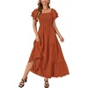 image:imageLYANER Womens Casual Summer Midi Dress Ruffle Short Sleeve Square Neck Smocked Tiered Ruffle DressesCaramel