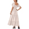 image:imageLYANER Womens Casual Summer Midi Dress Ruffle Short Sleeve Square Neck Smocked Tiered Ruffle DressesDark Beige