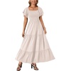 image:imageLYANER Womens Casual Summer Midi Dress Ruffle Short Sleeve Square Neck Smocked Tiered Ruffle DressesDark Beige