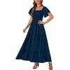 image:imageLYANER Womens Casual Summer Midi Dress Ruffle Short Sleeve Square Neck Smocked Tiered Ruffle DressesDark Blue