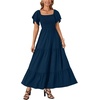 image:imageLYANER Womens Casual Summer Midi Dress Ruffle Short Sleeve Square Neck Smocked Tiered Ruffle DressesDark Blue