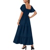 image:imageLYANER Womens Casual Summer Midi Dress Ruffle Short Sleeve Square Neck Smocked Tiered Ruffle DressesDark Blue