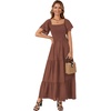 image:imageLYANER Womens Casual Summer Midi Dress Ruffle Short Sleeve Square Neck Smocked Tiered Ruffle DressesDark Brown