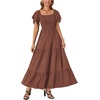 image:imageLYANER Womens Casual Summer Midi Dress Ruffle Short Sleeve Square Neck Smocked Tiered Ruffle DressesDark Brown