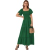 image:imageLYANER Womens Casual Summer Midi Dress Ruffle Short Sleeve Square Neck Smocked Tiered Ruffle DressesDark Green