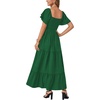 image:imageLYANER Womens Casual Summer Midi Dress Ruffle Short Sleeve Square Neck Smocked Tiered Ruffle DressesDark Green