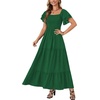 image:imageLYANER Womens Casual Summer Midi Dress Ruffle Short Sleeve Square Neck Smocked Tiered Ruffle DressesDark Green