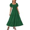 image:imageLYANER Womens Casual Summer Midi Dress Ruffle Short Sleeve Square Neck Smocked Tiered Ruffle DressesDark Green