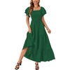 image:imageLYANER Womens Casual Summer Midi Dress Ruffle Short Sleeve Square Neck Smocked Tiered Ruffle DressesDark Green