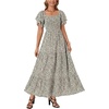 image:imageLYANER Womens Casual Summer Midi Dress Ruffle Short Sleeve Square Neck Smocked Tiered Ruffle DressesFloral White