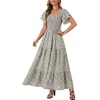 image:imageLYANER Womens Casual Summer Midi Dress Ruffle Short Sleeve Square Neck Smocked Tiered Ruffle DressesFloral White