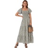 image:imageLYANER Womens Casual Summer Midi Dress Ruffle Short Sleeve Square Neck Smocked Tiered Ruffle DressesFloral White