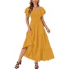 image:imageLYANER Womens Casual Summer Midi Dress Ruffle Short Sleeve Square Neck Smocked Tiered Ruffle DressesGinger Yellow