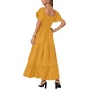 image:imageLYANER Womens Casual Summer Midi Dress Ruffle Short Sleeve Square Neck Smocked Tiered Ruffle DressesGinger Yellow