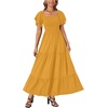 image:imageLYANER Womens Casual Summer Midi Dress Ruffle Short Sleeve Square Neck Smocked Tiered Ruffle DressesGinger Yellow