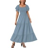 image:imageLYANER Womens Casual Summer Midi Dress Ruffle Short Sleeve Square Neck Smocked Tiered Ruffle DressesHazy Blue