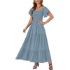 image:imageLYANER Womens Casual Summer Midi Dress Ruffle Short Sleeve Square Neck Smocked Tiered Ruffle DressesHazy Blue