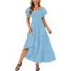 image:imageLYANER Womens Casual Summer Midi Dress Ruffle Short Sleeve Square Neck Smocked Tiered Ruffle DressesLight Blue
