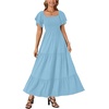 image:imageLYANER Womens Casual Summer Midi Dress Ruffle Short Sleeve Square Neck Smocked Tiered Ruffle DressesLight Blue