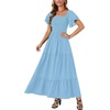 image:imageLYANER Womens Casual Summer Midi Dress Ruffle Short Sleeve Square Neck Smocked Tiered Ruffle DressesLight Blue