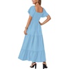 image:imageLYANER Womens Casual Summer Midi Dress Ruffle Short Sleeve Square Neck Smocked Tiered Ruffle DressesLight Blue