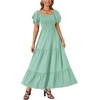 image:imageLYANER Womens Casual Summer Midi Dress Ruffle Short Sleeve Square Neck Smocked Tiered Ruffle DressesLight Green