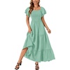 image:imageLYANER Womens Casual Summer Midi Dress Ruffle Short Sleeve Square Neck Smocked Tiered Ruffle DressesLight Green