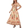 image:imageLYANER Womens Casual Summer Midi Dress Ruffle Short Sleeve Square Neck Smocked Tiered Ruffle DressesOrange Red Toucan
