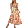 image:imageLYANER Womens Casual Summer Midi Dress Ruffle Short Sleeve Square Neck Smocked Tiered Ruffle DressesOrange Red Toucan