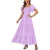 image:imageLYANER Womens Casual Summer Midi Dress Ruffle Short Sleeve Square Neck Smocked Tiered Ruffle DressesPurple
