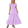 image:imageLYANER Womens Casual Summer Midi Dress Ruffle Short Sleeve Square Neck Smocked Tiered Ruffle DressesPurple