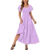 image:imageLYANER Womens Casual Summer Midi Dress Ruffle Short Sleeve Square Neck Smocked Tiered Ruffle DressesPurple