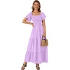 image:imageLYANER Womens Casual Summer Midi Dress Ruffle Short Sleeve Square Neck Smocked Tiered Ruffle DressesPurple