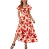 image:imageLYANER Womens Casual Summer Midi Dress Ruffle Short Sleeve Square Neck Smocked Tiered Ruffle DressesRed Flower