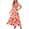 image:imageLYANER Womens Casual Summer Midi Dress Ruffle Short Sleeve Square Neck Smocked Tiered Ruffle DressesRed Flower
