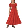 image:imageLYANER Womens Casual Summer Midi Dress Ruffle Short Sleeve Square Neck Smocked Tiered Ruffle DressesRed01