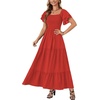 image:imageLYANER Womens Casual Summer Midi Dress Ruffle Short Sleeve Square Neck Smocked Tiered Ruffle DressesRed01