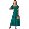 image:imageLYANER Womens Casual Summer Midi Dress Ruffle Short Sleeve Square Neck Smocked Tiered Ruffle DressesRibbon Green