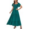 image:imageLYANER Womens Casual Summer Midi Dress Ruffle Short Sleeve Square Neck Smocked Tiered Ruffle DressesRibbon Green