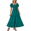 image:imageLYANER Womens Casual Summer Midi Dress Ruffle Short Sleeve Square Neck Smocked Tiered Ruffle DressesRibbon Green