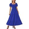 image:imageLYANER Womens Casual Summer Midi Dress Ruffle Short Sleeve Square Neck Smocked Tiered Ruffle DressesRoyal Blue